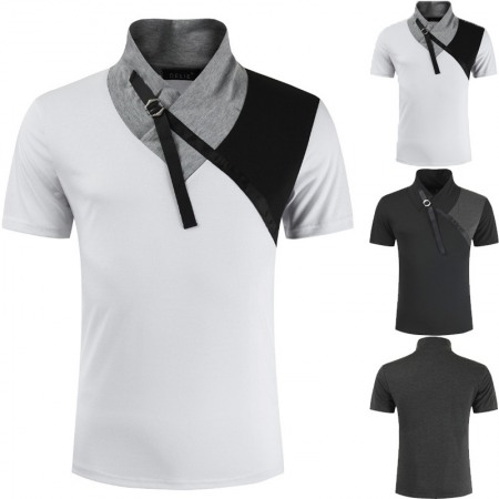 Summer Color Matching Business Casual Lapel T-Shirt Men's Shirt Collar Short-Sleeved Shirt Work Bottoming Shirt